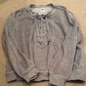 NSF Light Gray Lace-Up Pullover